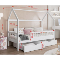 Dětská domečková postel z masivu borovice GAJA se šuplíky - 140x70 cm - šedá