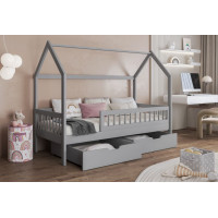 Dětská domečková postel z masivu borovice GAJA se šuplíky - 140x70 cm - šedá