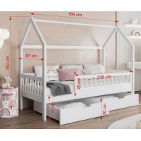 Dětská domečková postel z masivu borovice GAJA se šuplíky - 180x80 cm - bílá