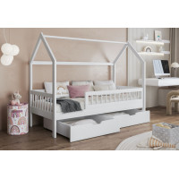 Dětská domečková postel z masivu borovice GAJA se šuplíky - 200x90 cm - bílá