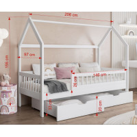 Dětská domečková postel z masivu borovice GAJA se šuplíky - 200x90 cm - šedá