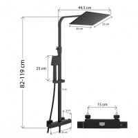 Sprchová souprava GABI s termostatickou baterií - 25x25 cm - černá matná