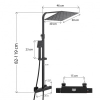 Sprchová souprava GABI s termostatickou baterií - 30x30 cm - černá matná