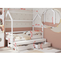 Dětská domečková postel z masivu borovice ASHER II se šuplíky a přistýlkou - 180x80 cm - přírodní borovice