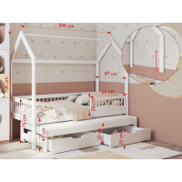 Dětská domečková postel z masivu borovice ASHER II se šuplíky a přistýlkou - 200x90 cm - bílá