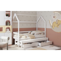 Dětská domečková postel z masivu borovice ASHER se šuplíky a přistýlkou - 180x80 cm - bílá