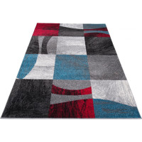 Kusový koberec JÁVA Squares - šedý/červený/modrý
