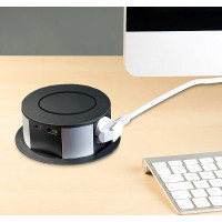 3z + USB A+C + Wireless 10W výsuvný blok zásuvek, kruhový tvar, 2 m, černý