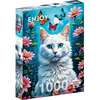 ENJOY Puzzle Bílá kočka 1000 dílků