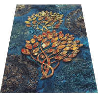 Kusový koberec HONOR Golden Leaves - tyrkysový/zlatý