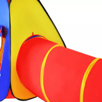 Dětský stan 3v1 s tunelem - modrý/žlutý/červený