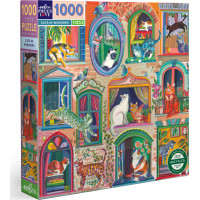 EEBOO Čtvercové puzzle Kočky v oknech 1000 dílků