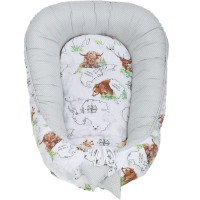 Oboustranné hnízdečko (kokon) pro miminko - BABYMAM PREMIUM set 7v1 - Kontinenty se skořicovou minky