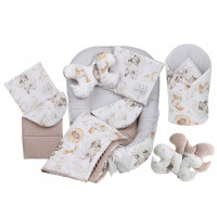 Oboustranné hnízdečko (kokon) pro miminko - BABYMAM PREMIUM set 7v1 - Medvíďata s béžovou minky