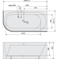 Polysan ASTRA R MONOLITH asymetrická vana 160x75x60cm, bílá 34611M