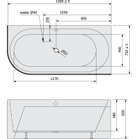 Polysan ASTRA R MONOLITH asymetrická vana 160x75x60cm, bílá/černá 34611MB