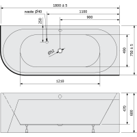 Polysan VIVA R MONOLITH asymetrická vana 180x75x60cm, bílá 72129M