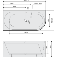 Polysan ASTRA L MONOLITH asymetrická vana 160x75x60cm, bílá 33611M