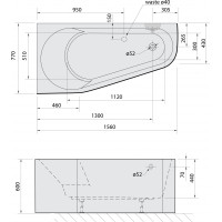 Polysan PROJEKTA L MONOLITH asymetrická stojící vana 156x77x60cm, bílá 20111M