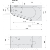 Polysan PROJEKTA R MONOLITH asymetrická stojící vana 156x77x60cm, bílá/černá 21111MB