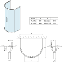 Polysan LUCIS LINE půlkruhová sprchová zástěna 900x900mm, čiré sklo DL3615