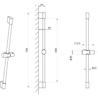 Sapho Sprchová tyč, posuvný držák, kulatá, 708mm, ABS/chrom 1202-05