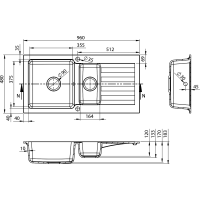 Sapho Granitový vestavný dřez s odkapem a vaničkou, 96x48cm, černá GR1334