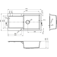 Sapho Granitový vestavný dřez s odkapem, 97x50cm, černá GR1614