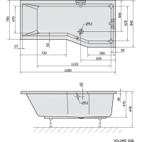 Polysan VERSYS R asymetrická vana 160x84x70x47cm, bílá 15611