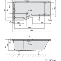 Polysan VERSYS L asymetrická vana 160x84x70x47cm, bílá 14611