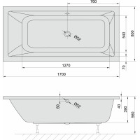 Polysan MIMOA obdélníková vana 170x80x39cm, bílá 71713