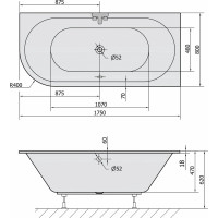 Polysan VIVA R SLIM asymetrická vana 175x80x47cm, bílá 78119S