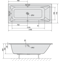 Polysan MIMOA SLIM obdélníková vana 170x75x39cm, bílá 71709S