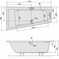 Polysan ANDRA L SLIM asymetrická vana 170x90x45cm, bílá 81111S