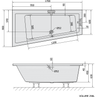 Polysan ANDRA L asymetrická vana 170x90x45cm, ivory 81111.40