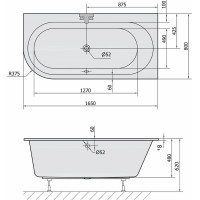 Polysan ASTRA R SLIM asymetrická vana 165x80x48cm, bílá 34611S