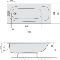 Polysan EBRO SLIM obdélníková vana 170x75x39cm, bílá 26711S
