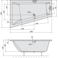 Polysan TRIANGL L SLIM asymetrická vana 180x120x50cm, bílá 19611S