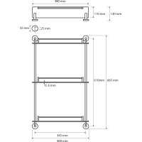 Sapho X-ROUND E skleněná polička trojitá s hrazdou 380x675x130mm, chrom XR608