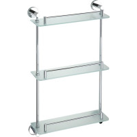Sapho X-ROUND E skleněná polička trojitá s hrazdou 380x675x130mm, chrom XR608