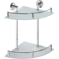 Sapho X-ROUND E skleněná polička rohová dvojitá s hrazdou 280x355x380mm, chrom XR604