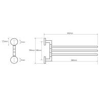 Sapho X-ROUND trojitý držák ručníků otočný 380mm, chrom XR407