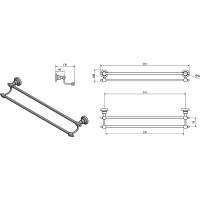 Sapho DIAMOND dvojitý držák ručníků 600x130mm, bronz 1318-11