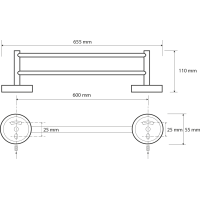 Sapho X-ROUND E dvojitý držák ručníků 600x110mm, chrom XR423