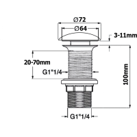 Isvea Umyvadlová výpust 5/4“, click-clack, keramická zátka, tl. 20-70 mm, černá mat 38TP0163I