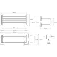 Sapho X-SQUARE polička na ručníky dvojitá s hrazdou 600x160x225mm, chrom XQ412