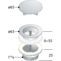 Omp Tea Umyvadlová výpust 5/4“, neuzavíratelná, velká krytka, tl.10-55mm, černá 542.742.5B