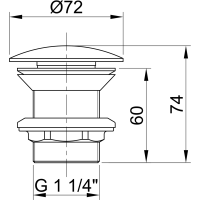 Sapho MINIMAL umyvadlová výpust 5/4“, neuzavíratelná, velká krytka, tl.30-60mm, nerez mat MI056