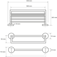 Sapho X-ROUND BLACK polička na ručníky s hrazdou 500mm, černá XR421B