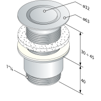 Omp Tea Umyvadlová výpust 5/4“, neuzavíratelná, design krytka, tl.30-45mm, chrom 147.545.5